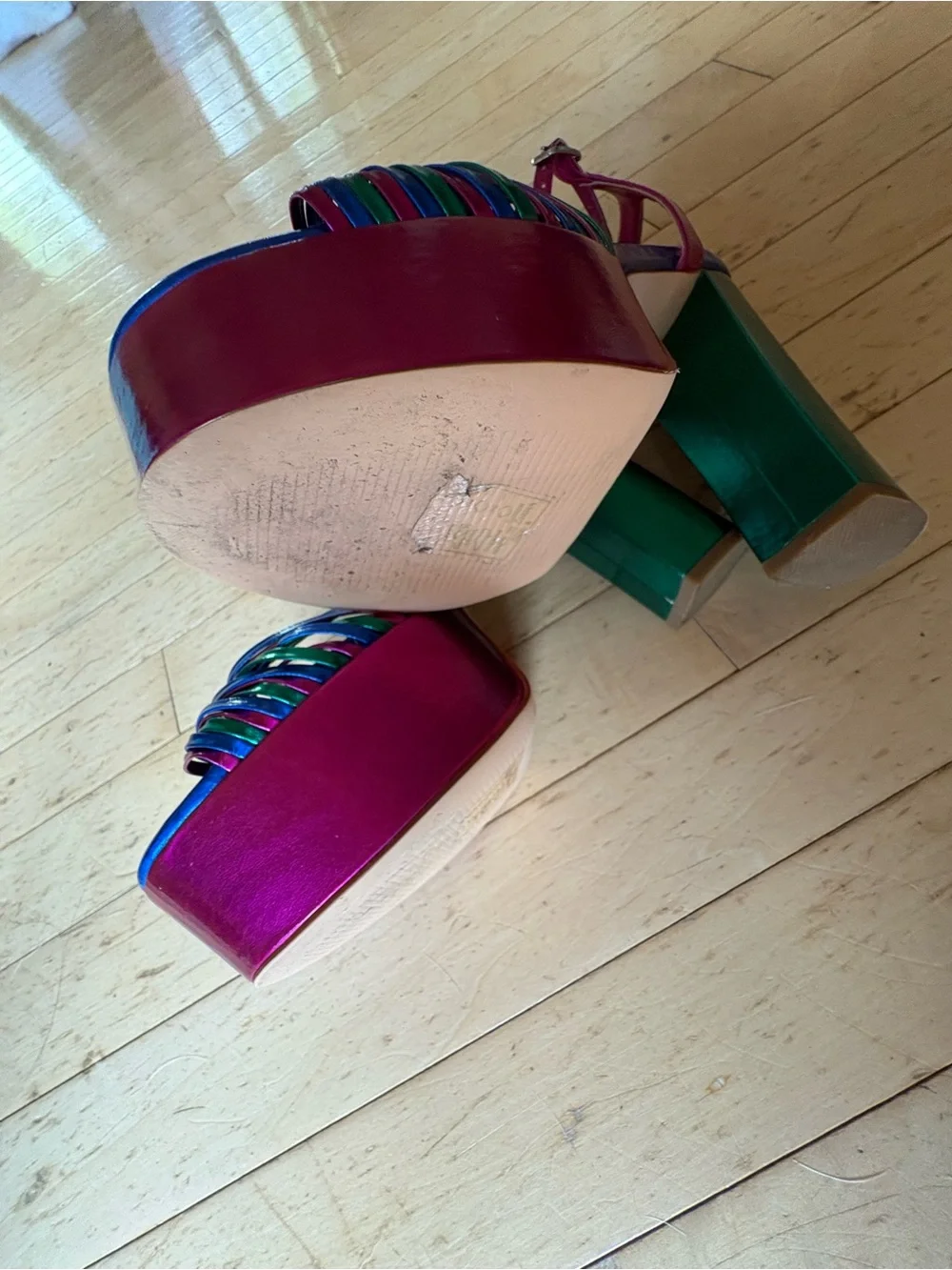 Azalea Wang Aria Multi Metallic Platform Heels Size 8 Pink Green Blue